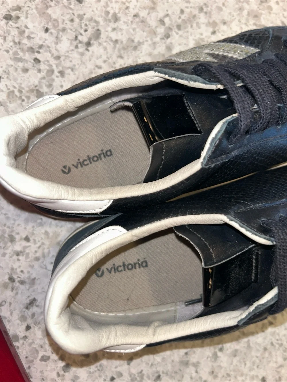 Victoria Berlin Black Silver Glitter Logo Sneakers Shoes size 40